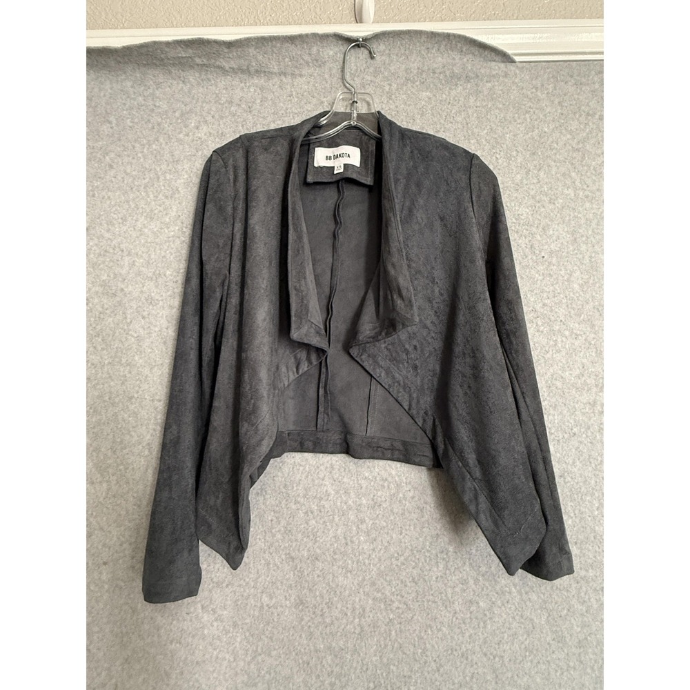 BB Dakota Jacket Womens XS Gray Faux Suede‎ Open Front Drape Stretch Waterfall